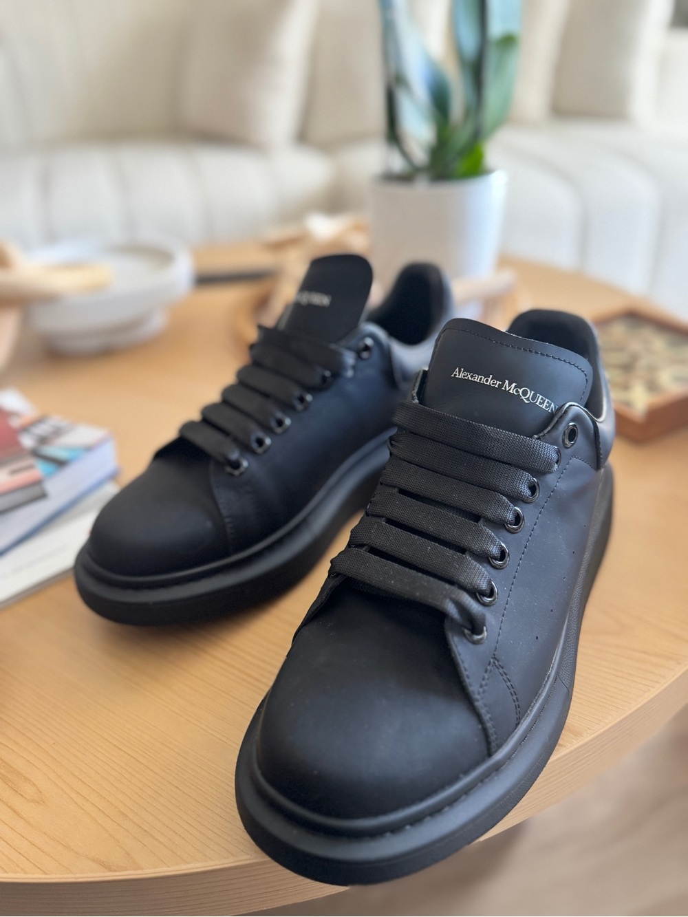 Alexander McQueen Black Leather Oversized-Sole Sneakers - Picture 3 of 3
